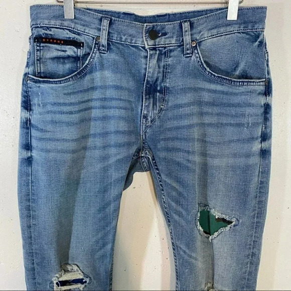 Lee Urban Riders NWT 32/31‎ distressed blue jeans w/camo inserts - Picture 3 of 7